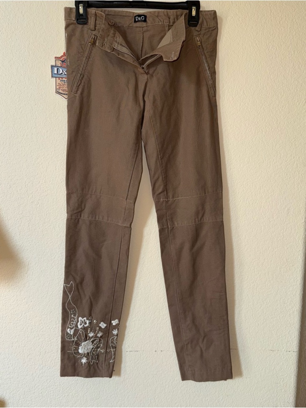 Dolce & Gabbana Tan Zip-Accent Slim Pants